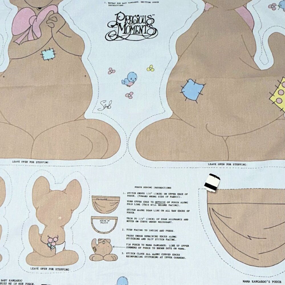 Vintage 1991 Precious Moments Mama & Baby Kangaroo Cut & Sew Fabric Panel Uncut - Picture 8 of 10